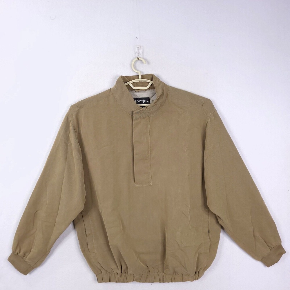 FootJoy Mens Olive Green Zip & Snap Front Windbreaker Pullover Elastic Hem Sz XL